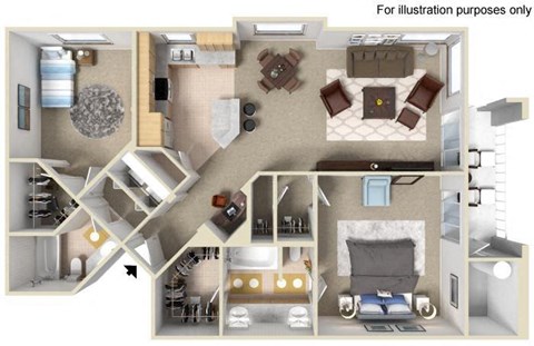 Floor plan for 2 beds, 2 baths, 1274 sqft